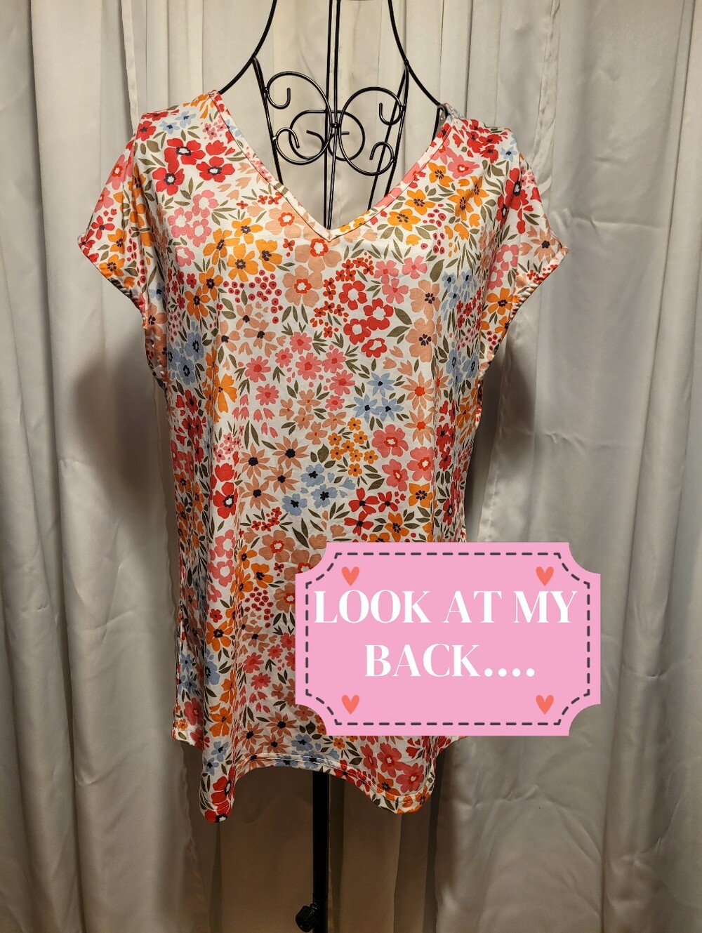 Floral V-Neck Short Sleeve Women's Top - Multi